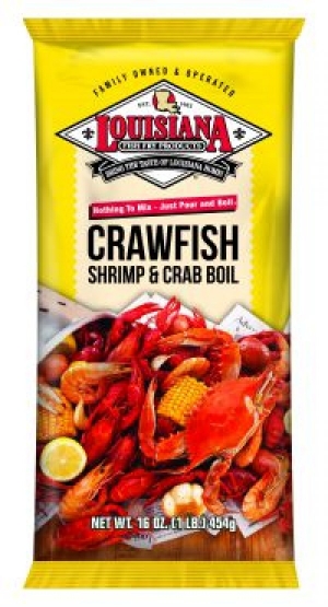 A 16oz packet of Louisiana Fish Fry Crawfish, Shrimp, & Crab Boil Seasoning